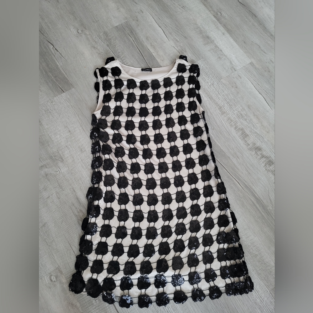 Emporio Armani - Black Sequin Crochet Dress W/ Beige Slip Sz 40 / 10 Us Medium